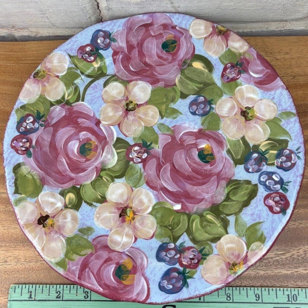 Lesal Home Hand Painted Floral Dinner Plate Pink Rose Cottagecore Decor